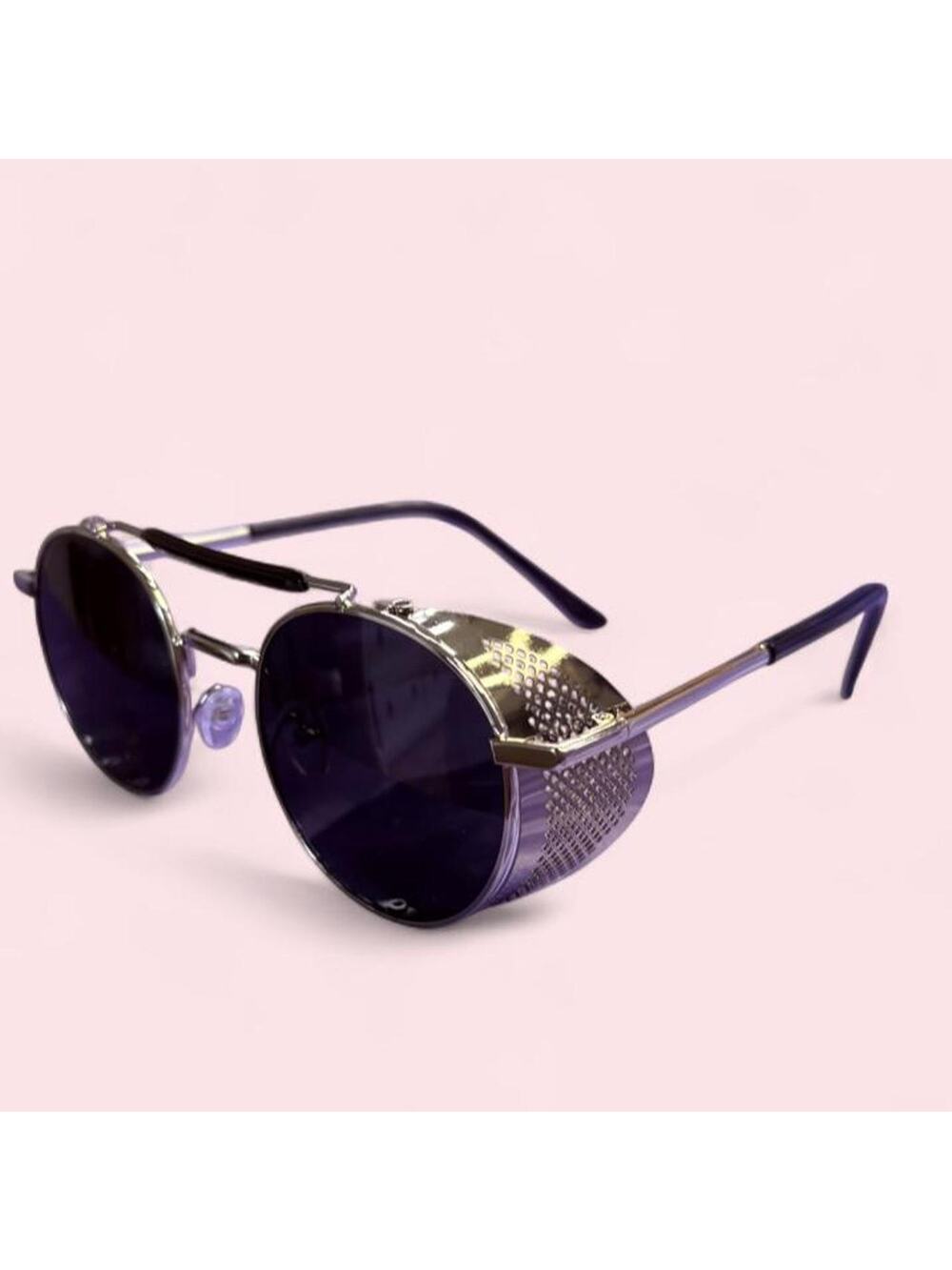 Unisex round silver sunglasses with dark lenses steampunk cyber industrial goth